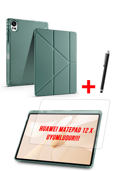 Nezih Case Huawei Matepad 12 X 2025 Compatible Trifolding Silicone Case with Pen Compartment Screen Protector and Pen Set