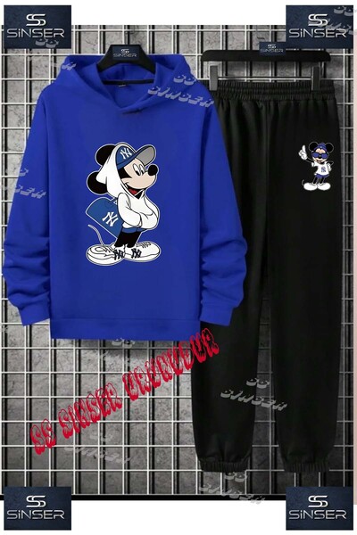 SS SİNSER Çocuk Unısex "MICKEY KIZ NY MAVI CANTA" Özel Baskılı Kapşolu Eşofman Takımı