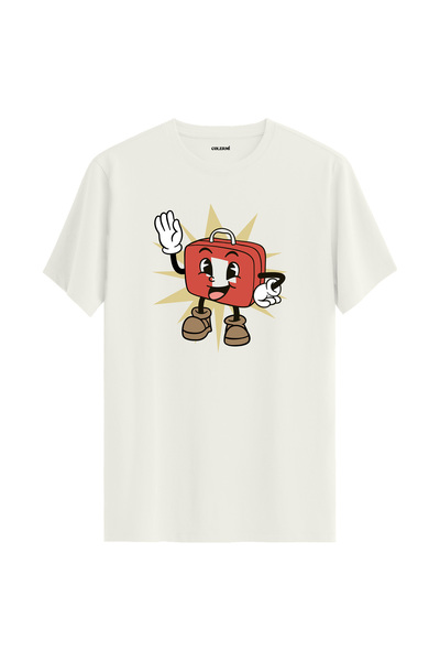Colermi Retro Cartoon Character Suitcase Design Fun Street Fashion Cotton T-Shirt