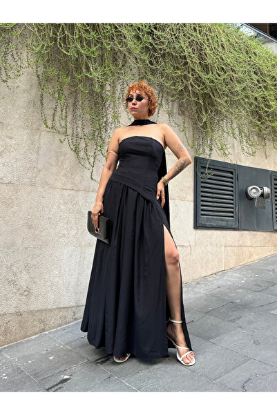 Bak'ap Premium Trend Viral Scarf Strapless Blouse-Slit Skirt 3 Piece Set