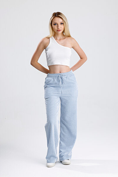 Green Hill Mavi-Beyaz Çizgili Su Yolu Geniş Paça Eşofman Altı