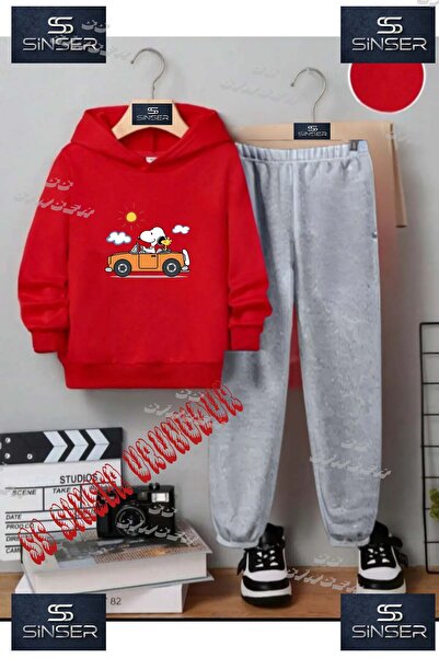 SS SİNSER Παιδικό Unisex Σετ Φόρμας με Κουκούλα και Ειδική Στάμπα "SNOPY ARABA"