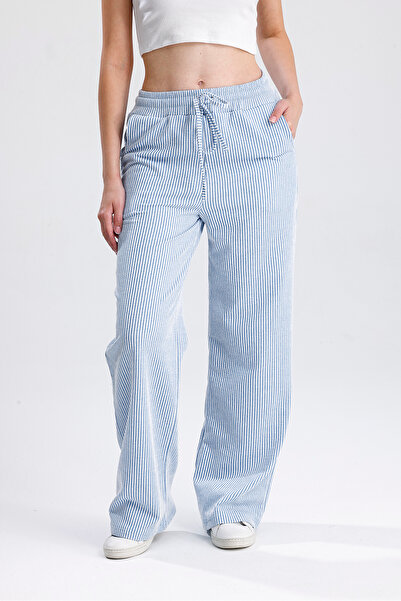 Green Hill Mavi-Beyaz Çizgili Su Yolu Geniş Paça Eşofman Altı