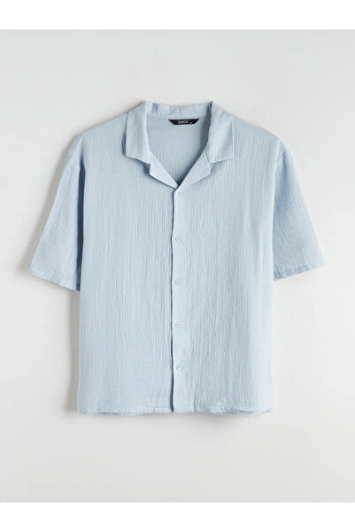 LC Waikiki XSIDE Mavi Rahat Kalıp Resort Yaka Kısa Kollu Müslin Erkek Gömlek