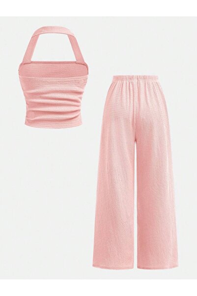 meren like your style Powder Pink Wide Strap Wide Leg Pants Pantplpn Bottom Top Suit