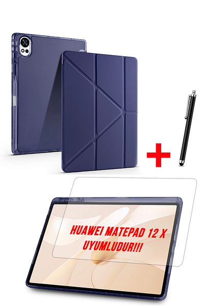 Nezih Case Huawei Matepad 12 X 2025 Compatible Trifolding Silicone Case with Pen Compartment Screen Protector and Pen Set
