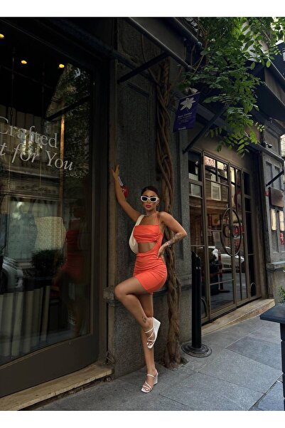 Miss Beyoğlu Νέο μίνι φόρεμα με τετράγωνο λαιμόκοψη από ύφασμα full lycra