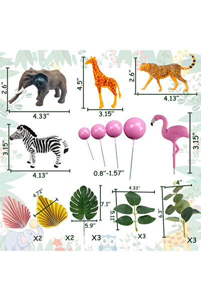 Baloane Vesele Pink Safari Cake Decoration with Animals and Tropical Elements TOP87
