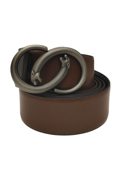 None Mens Belt Leather Casual with Adjustable Buckle - Brown Color