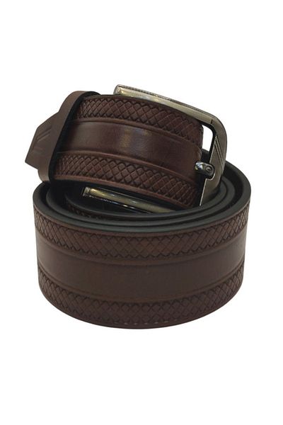 None Mens Belt Leather Casual with Adjustable Buckle - Brown Color