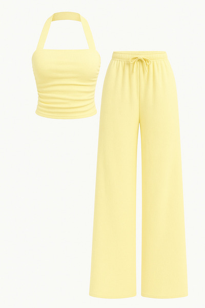 meren like your style Tereyağı sarı genis askili genis paça pantplpn alt üst takim