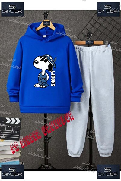SS SİNSER Children's Unisex "Snopy Blue Clothes" Special Printed Hooded Track...