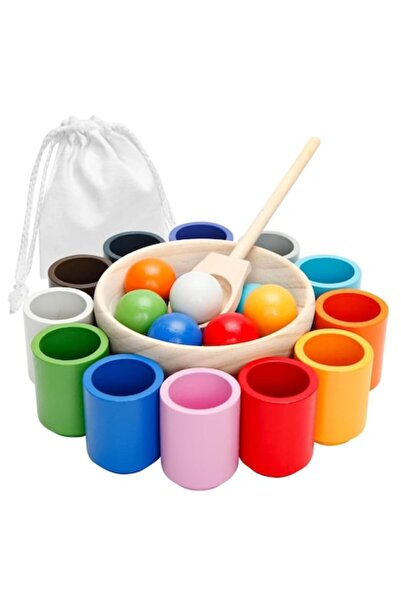 OUYLAF Jucărie educativă pentru copii, Montessori, cu 12 mingi, 12 căni, bol ...