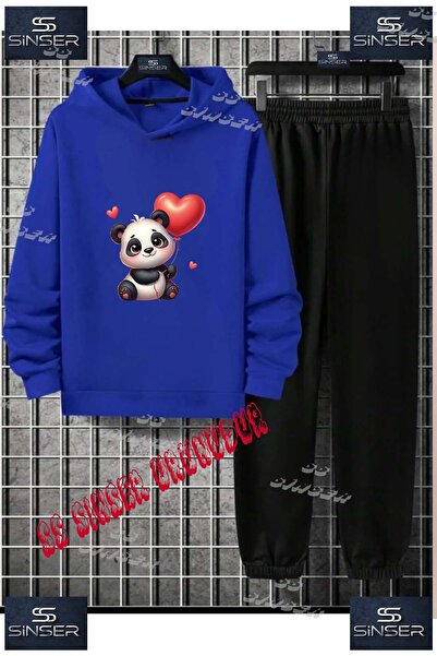SS SİNSER Детски унисекс "CUTE PANDAS HEART" специален принт с качулка
