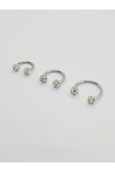 Set Paslanmaz Çelik Zirkon Taşlı ( 3 ADET ) Dudak Labret Tragus Helix Piercin...