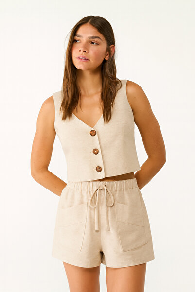 HAKKE Linen Vest Shorts Set