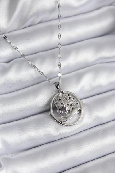 REBORN DESIGN 316L Steel Silver Color Zircon Stone Jaguar Model Women's Necklace
