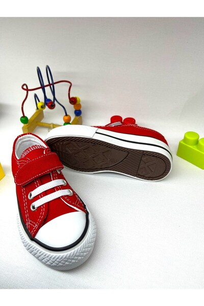 lina step Kırmızı Patik Keten Ortopedik Cırtlı Kız Çocuk Günlük Spor Ayakkabı