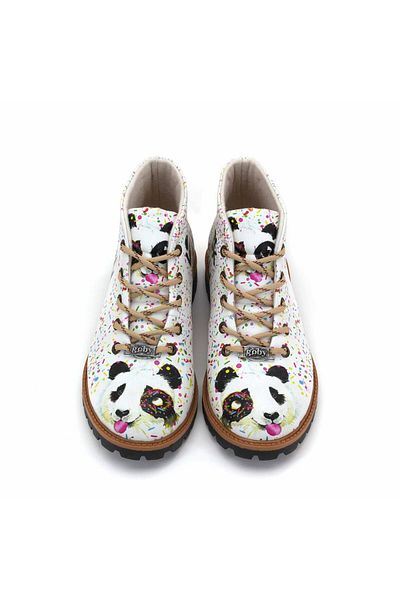Goby Cute Pandas Printed Women's White Short Boots