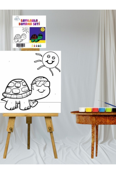 Elittablo Sayılarla Kaplumbağa Boyama 20x20 Tuval Boya Seti Çocuk Hobi