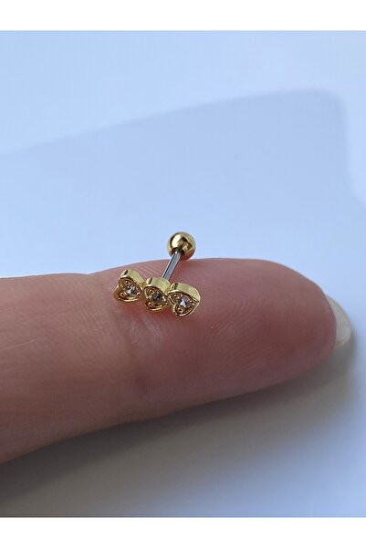 kurukafagift Çelik Piercing Zirkon Taşlı Tragus Helix Üçkalpli Model 8 mm