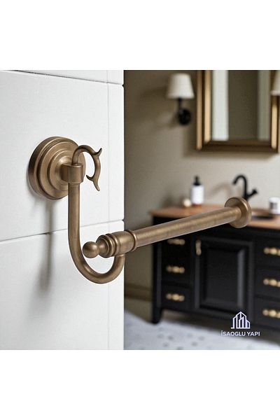 İSAOĞLU YAPI Rustic Toilet Paper Holder Antique Gold Bathroom Toilet Paper Holder Brass Material Antique Gold