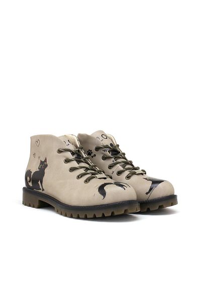 Goby Black Cat Printed Women's Beige Short Boots