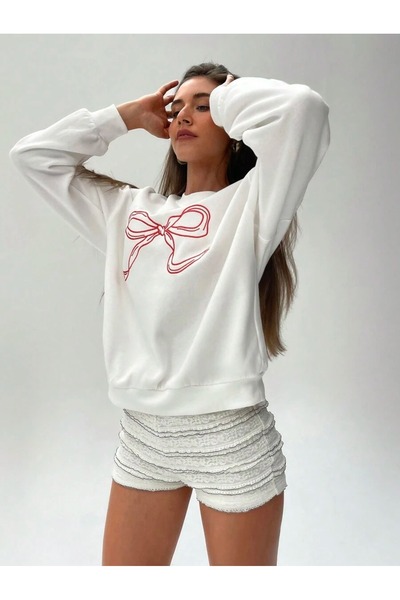 OVER HEAD Panglică albă pentru femei cu imprimeu guler rotund Swea tricou