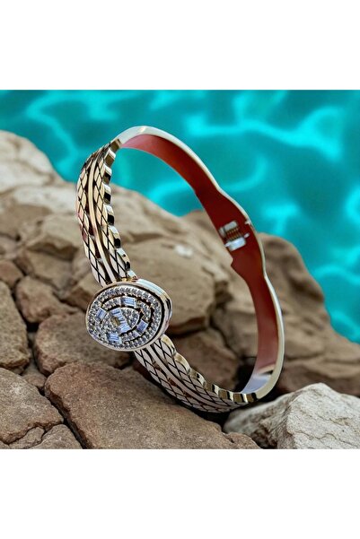 İNN JEWELLERY Steel Handcuff Bracelet Tarnish-Free Antiallergic Diamond Figured (2 Years Importer Guaranteed)