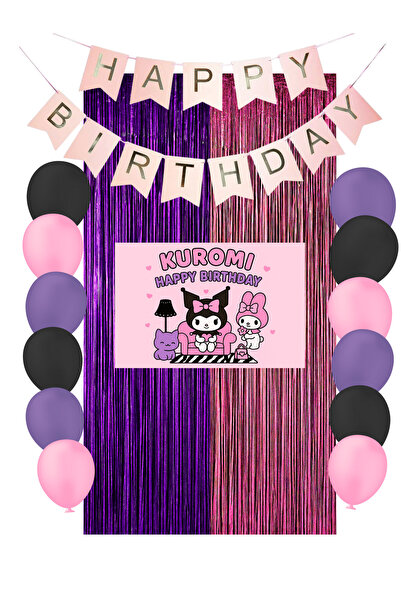 HAPPYLOOPPARTY Kuromi Birthday Curtain & Happy Birthday Banner Party Supplies...