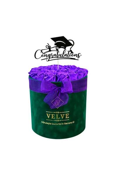 velve Aranjament floral pentru absolvire Radiance,in cutie rotunda verde, cu ...