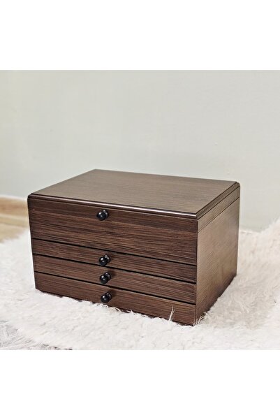 Tekir Store evinizi güzelleştirin Ahşap Aksesuar Dolabı 58 Bölmeli Kapaklı Ceviz Tesbih Kutusu Koleksiyonluk