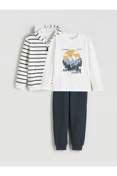 LC Waikiki Create Your Style from Uzg Store |   Printed Boys' Cardigan T-Shirt and Sweatpants Bottom 3 Pcs