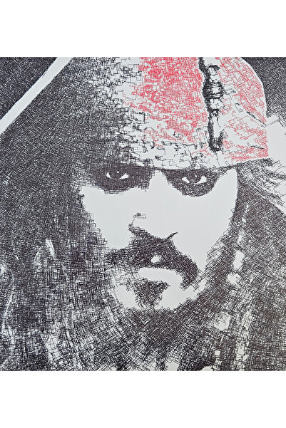 Kufy Gerçek Kalemle Çizilmiş Portre – Johnny Depp Karayip Korsanları - Siyah ve Kırmızı - Köşeli Çizgiler