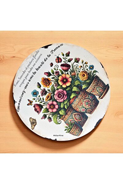Atölye Kiraz Decorative Wooden Rotating Presentation Plate - Provence Patterned Serving Plate | Dkr 91