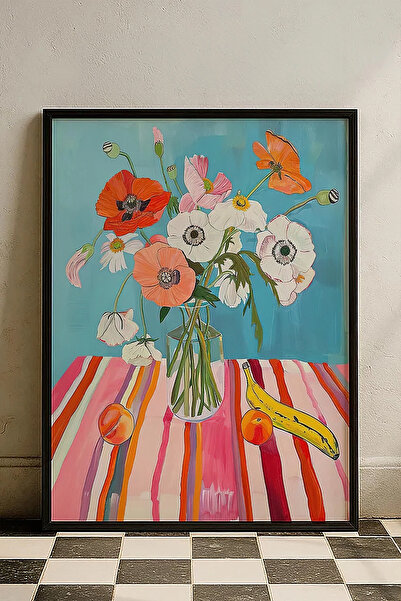 Cadran Çiçek Vazo tasarımlı Çerçeve Görünümlü Mdf Tablo