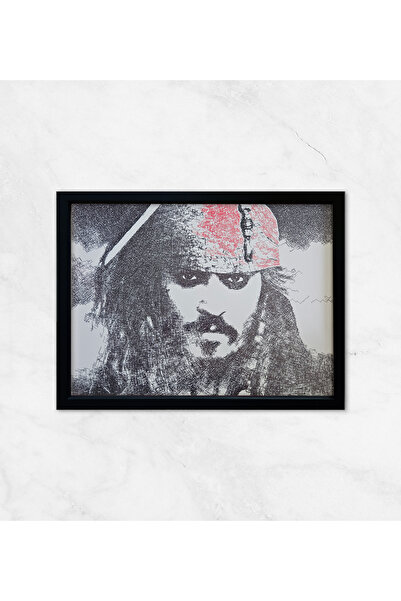 Kufy Gerçek Kalemle Çizilmiş Portre – Johnny Depp Karayip Korsanları - Siyah ve Kırmızı - Köşeli Çizgiler