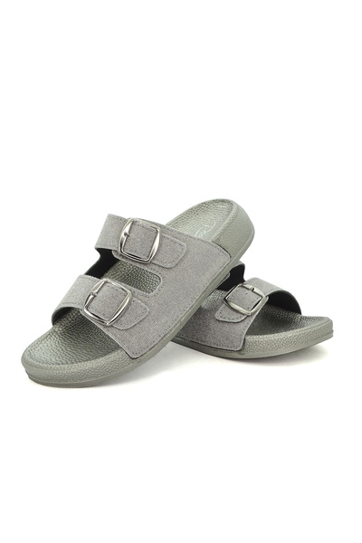 ERAVEN Women's Double Buckle Silvery Comfortable and Stylish Daily Slippers