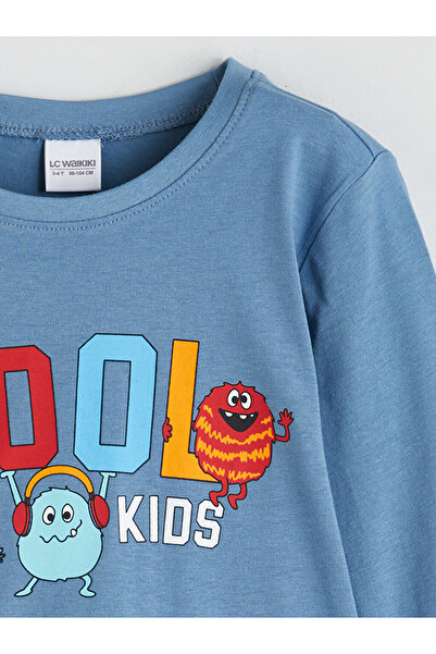 LC Waikiki Indigo Bisiklet Yaka Baskılı Erkek Çocuk Pijama Alt