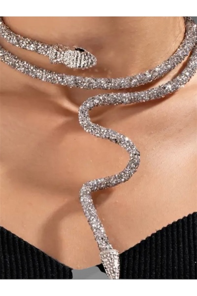 Sevilgülgünfinecrafts Silver - Gold Color Silvery Snake Necklace