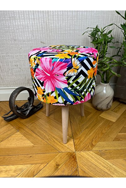 decosense Pembe Çiçekli Puf Oturan Bench Tabure koltuk