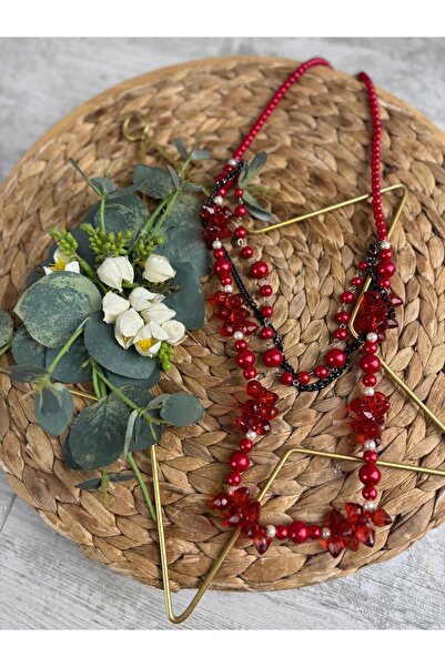 SEDEF TAKI Kırmızı incili Vintage kolye