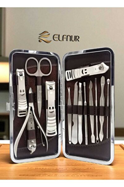elfnur Paslanmaz Çelik 14 Parça Pedikür Seti El Ayak Tırnak Bakımı Tırnak Mak...