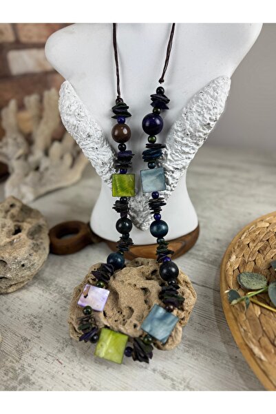 SEDEF TAKI Uzun renkli doğal taşlı kolye