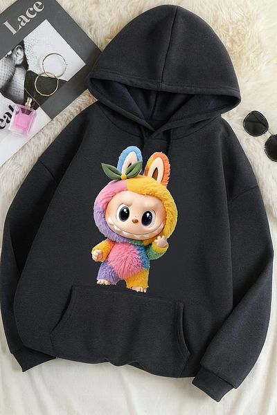 CLASSY.MODA Oversize Unisex 3 Thread Printed Sweatshirt – Lapopo Rabbit Pattern 🐰