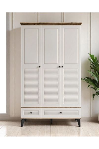 miracool Panjur Fix 3 Kapılı Dolap / %100 MDF / Çam-Aytaşı / Ücretsiz Kurulum