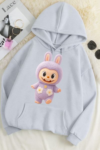 CLASSY.MODA Oversize Unisex 3 Thread Printed Sweatshirt – Lapopo Rabbit Pattern