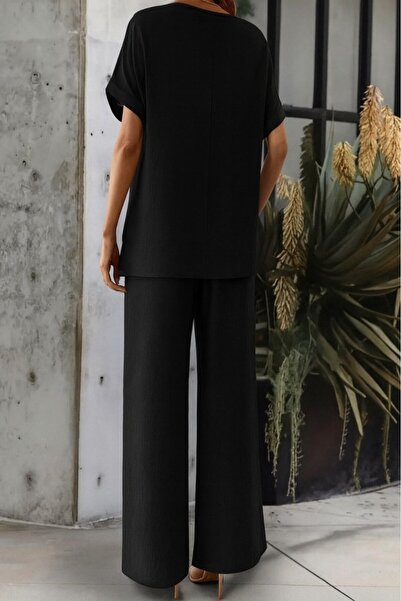 buğrahayalin Women's Short Sleeve Open Collar Aerobin Blouse and Trousers Double Suit