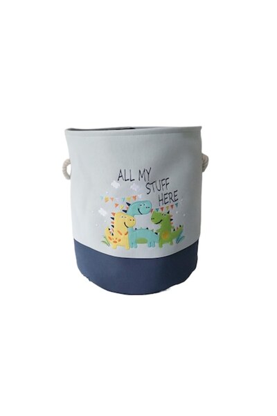 Mixbo Toy Storage Basket with Handle, Dinosaurs, Textile, 40 x 35 cm, Grey