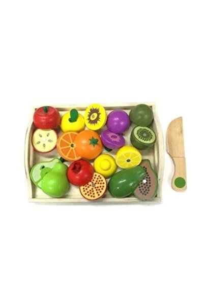 Mixbo Set cu tavita si fructe din lemn pentru feliat Mixbo, 18 piese, varsta ...